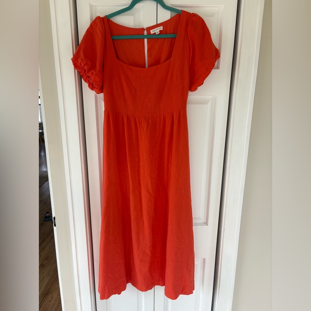 Endless Blu Ainsley square neck puff sleeve midi dress